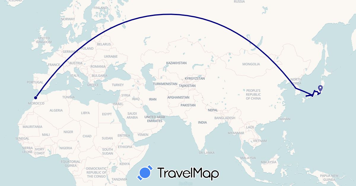 TravelMap itinerary: driving in Japan, South Korea, Morocco (Africa, Asia)